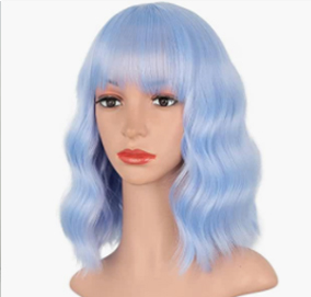 Light Blue Wig Short Curly Wavy Bob Wigs for Women